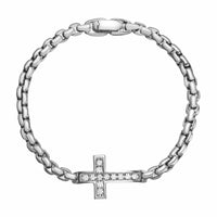 Cross Station Bracelet Sterling Silver with Diamonds, 5mm