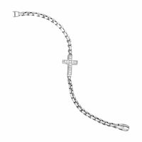 Cross Station Bracelet Sterling Silver with Diamonds, 5mm