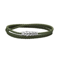 Chevron Triple Wrap Bracelet Green Leather with Sterling Silver, 3mm