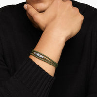 Chevron Triple Wrap Bracelet Green Leather with Sterling Silver, 3mm