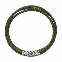 Chevron Triple Wrap Bracelet Green Leather with Sterling Silver, 3mm
