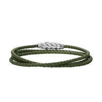 Chevron Triple Wrap Bracelet Green Leather with Sterling Silver, 3mm