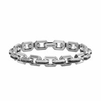 Faceted Flat Link Bracelet Sterling Silver with Black Diamonds, 11mm