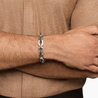 Faceted Flat Link Bracelet Sterling Silver with Black Diamonds, 11mm