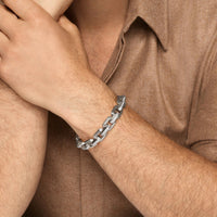 Faceted Flat Link Bracelet Sterling Silver with Diamonds, 11mm