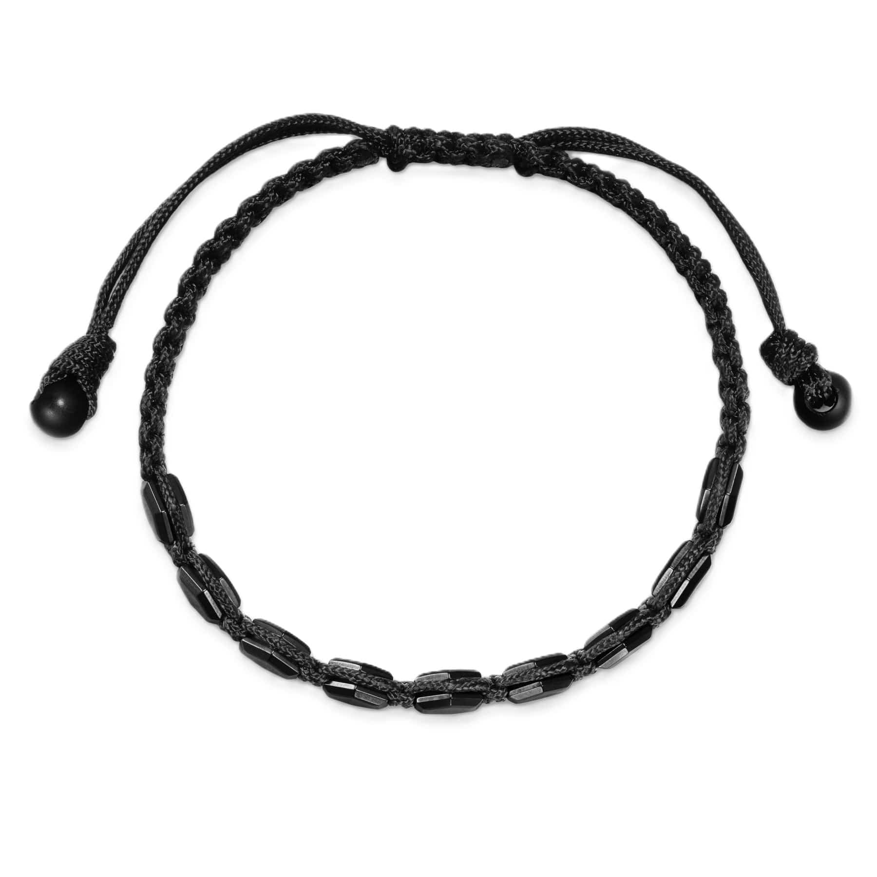 Faceted Woven Bracelet Black Titanium with Black Nylon and Black Onyx, 8mm