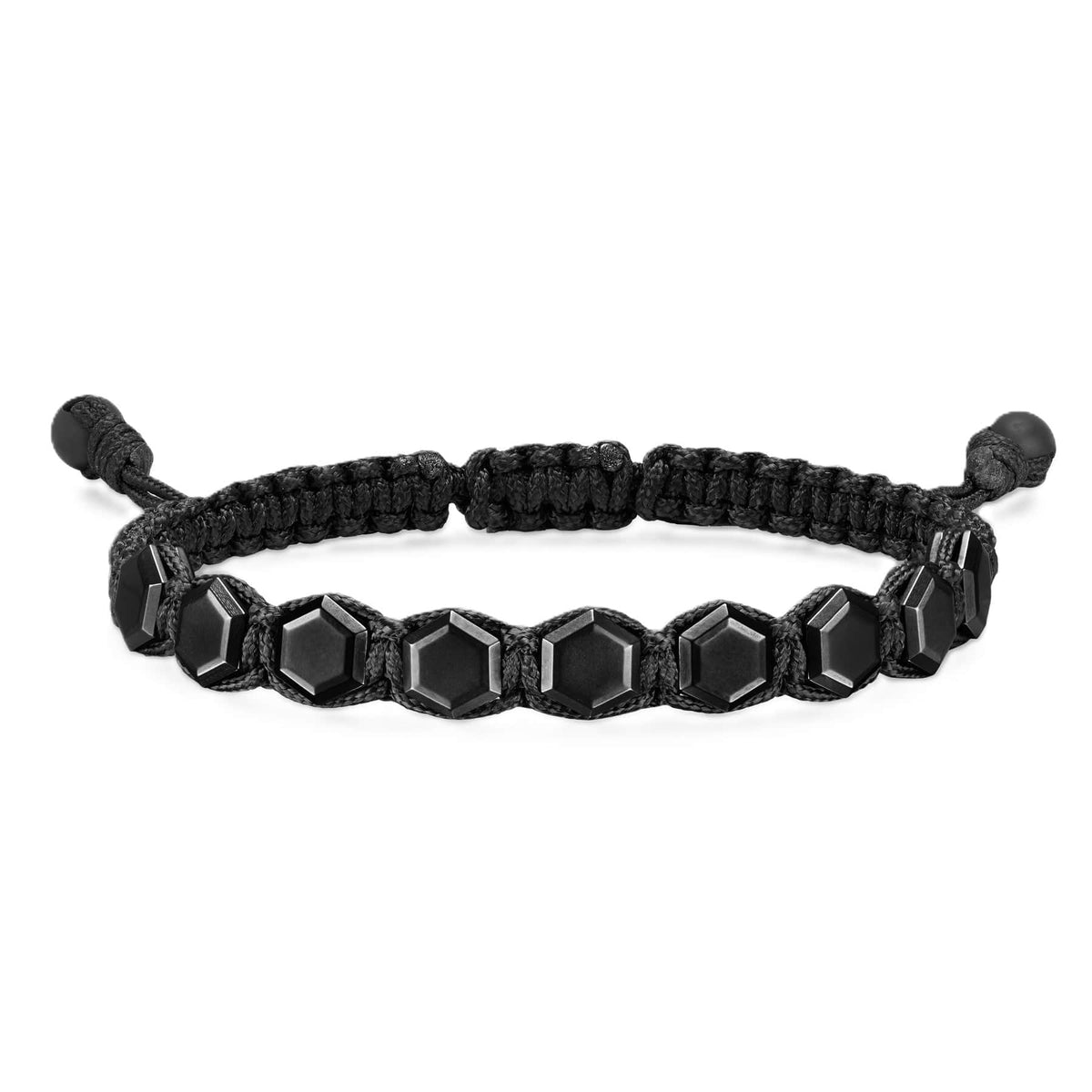 Faceted Woven Bracelet Black Titanium with Black Nylon and Black Onyx, 8mm