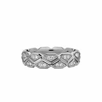 Hex Band Ring Sterling Silver with Diamonds, 6mm