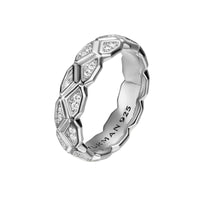 Hex Band Ring Sterling Silver with Diamonds, 6mm