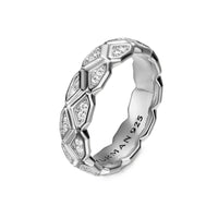 Hex Band Ring Sterling Silver with Diamonds, 6mm