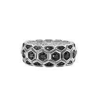 Hex Stack Ring Sterling Silver with Black Diamonds, 9.3mm