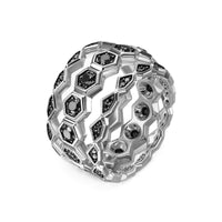 Hex Stack Ring Sterling Silver with Black Diamonds, 9.3mm