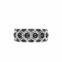 Hex Stack Ring Sterling Silver with Black Diamonds, 9.3mm