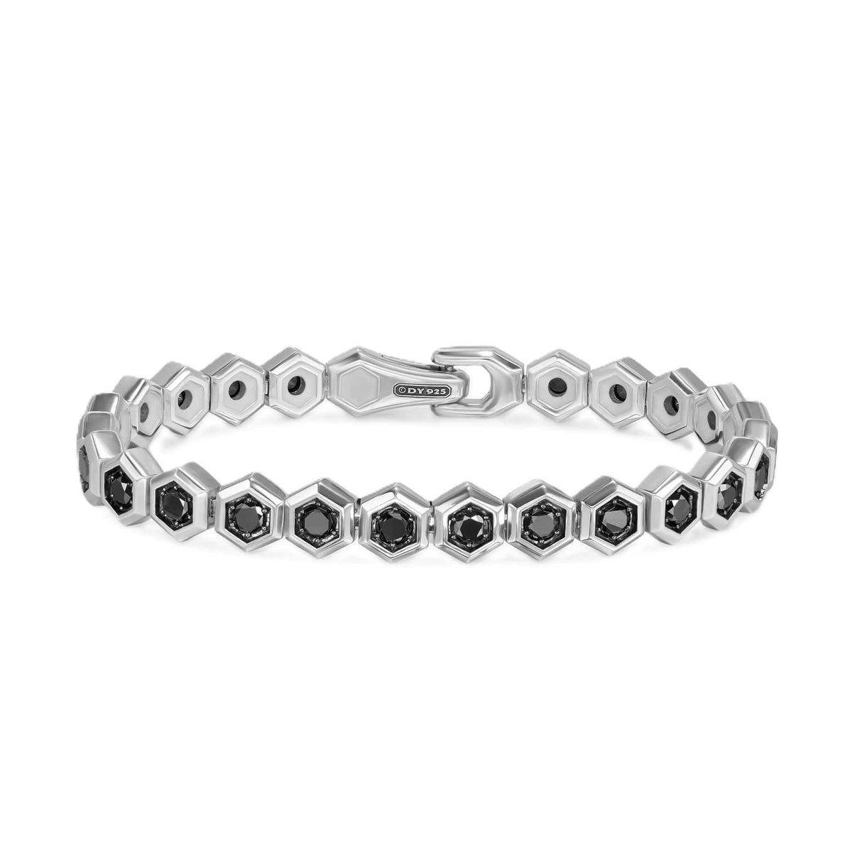 Hex Pavé Tennis Bracelet Sterling Silver with Black Diamonds, 8mm