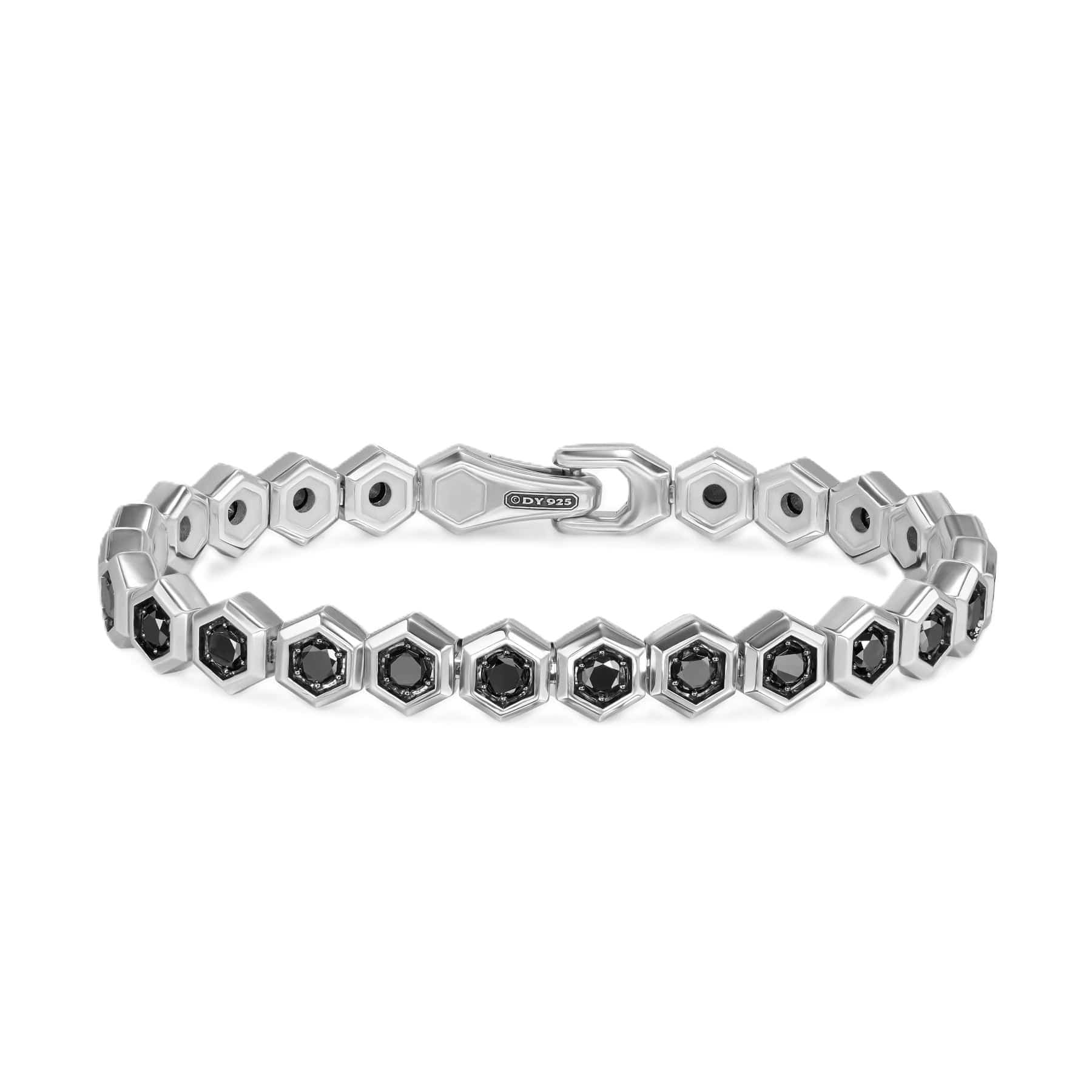 Hex Pavé Tennis Bracelet Sterling Silver with Black Diamonds, 8mm