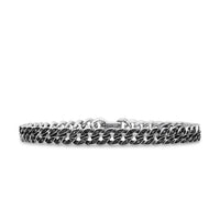 Curb Chain Bracelet in Sterling Silver with Black Diamonds, 6mm