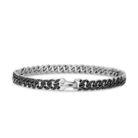 Curb Chain Bracelet in Sterling Silver with Black Diamonds, 6mm