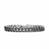 Curb Chain Bracelet Sterling Silver with Black Diamonds, 8mm