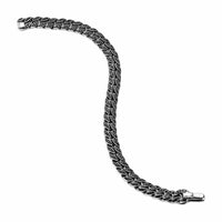 Curb Chain Bracelet Sterling Silver with Black Diamonds, 8mm