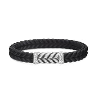 Chevron Bracelet Black Rubber with Diamonds and Sterling Silver, 9mm