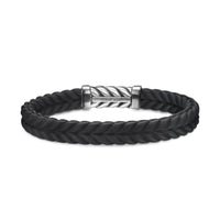 Chevron Bracelet Black Rubber with Diamonds and Sterling Silver, 9mm