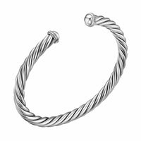 Cable Cuff Bracelet Sterling Silver with Diamonds, 6mm