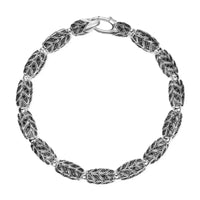 Chevron Bead Bracelet Sterling Silver with Black Diamonds, 7.5mm