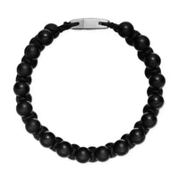 Spiritual Beads Two Row Woven Bracelet Black Onyx, Black Nylon and Sterling Silver, 8mm