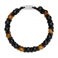 Spiritual Beads Two Row Woven Bracelet Black Onyx, Tiger's Eye, Black Nylon and Sterling Silver, 8mm