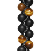 Spiritual Beads Two Row Woven Bracelet Black Onyx, Tiger's Eye, Black Nylon and Sterling Silver, 8mm