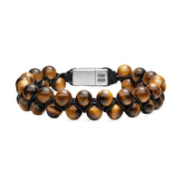 Spiritual Beads Two Row Woven Bracelet Tiger's Eye, Black Nylon and Sterling Silver, 8mm