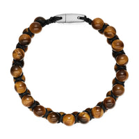 Spiritual Beads Two Row Woven Bracelet Tiger's Eye, Black Nylon and Sterling Silver, 8mm