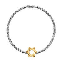 Star of David Station Bracelet Sterling Silver with 14K Yellow Gold, 3.6mm