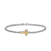 Cross Station Bracelet Sterling Silver with 14K Yellow Gold, 3.6mm