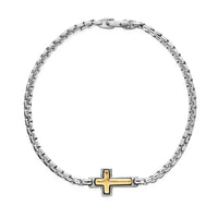 Cross Station Bracelet Sterling Silver with 14K Yellow Gold, 3.6mm