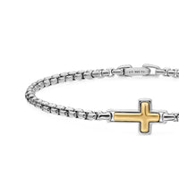Cross Station Bracelet Sterling Silver with 14K Yellow Gold, 3.6mm