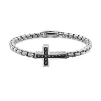 Cross Station Bracelet Sterling Silver with Black Diamonds, 5mm
