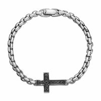 Cross Station Bracelet Sterling Silver with Black Diamonds, 5mm
