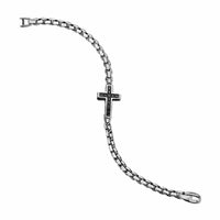 Cross Station Bracelet Sterling Silver with Black Diamonds, 5mm