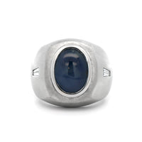 18K White Gold Bezel Set Blue Sapphire and Diamond Ring