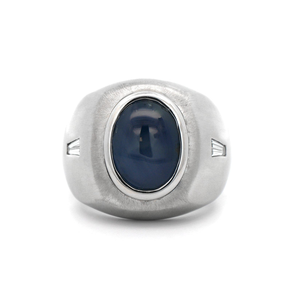 18K White Gold Bezel Set Blue Sapphire and Diamond Ring