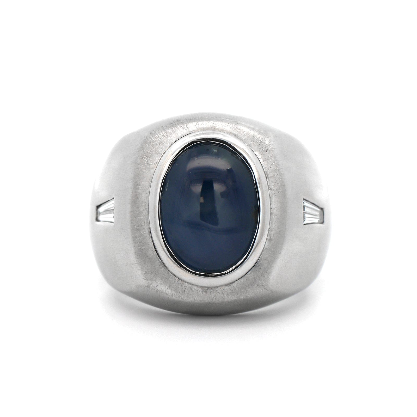 18K White Gold Bezel Set Blue Sapphire and Diamond Ring