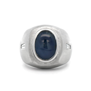 18K White Gold Bezel Set Blue Sapphire and Diamond Ring