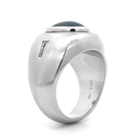 18K White Gold Bezel Set Blue Sapphire and Diamond Ring