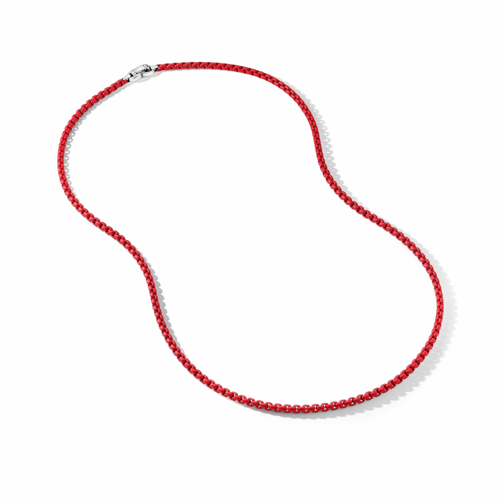Box Chain Necklace in Sterling Silver with Red Stainless Steel, 4mm