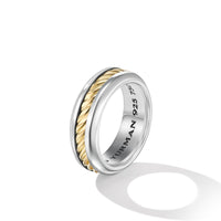 Cable Inset Band Ring in Sterling Silver with 18K Yellow Gold, 8mm
