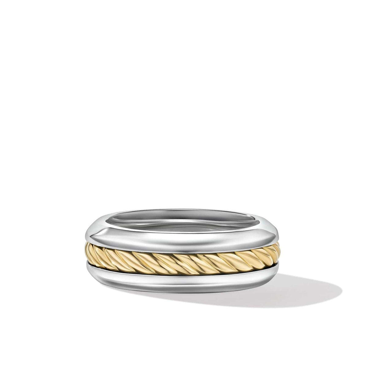Cable Inset Band Ring in Sterling Silver with 18K Yellow Gold, 8mm