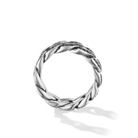 Curb Chain Band Ring in Sterling Silver with Black Diamonds, 8mm