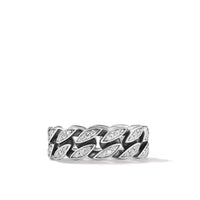 Curb Chain Band Ring in Sterling Silver with Diamonds, 8mm