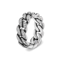 Curb Chain Band Ring Sterling Silver with Diamonds, 8mm